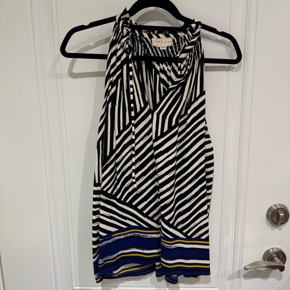 Fred Black and White Geometric Halter Top